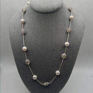 Anne Klein Silver and Pearl Necklace 16” plus 2” extender 16 inches to 18 inches